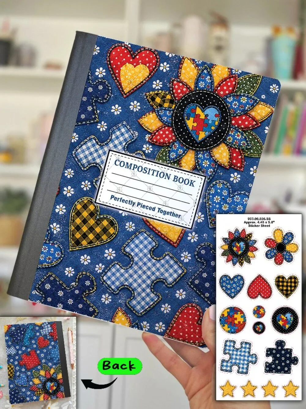 2/$20 💥📓 Autism Patchwork Composition Notebook & Sticker Sheet | 903.00.036